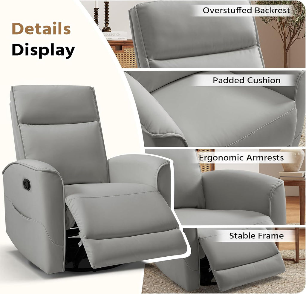HAOMARKETS Swivel Rocker Recliner Chair Set of 2, Manual Faux Leather Glider Rocking Recliners for Adults, 360° Swivel Nursery Reclining Sofa with Storage Pocket