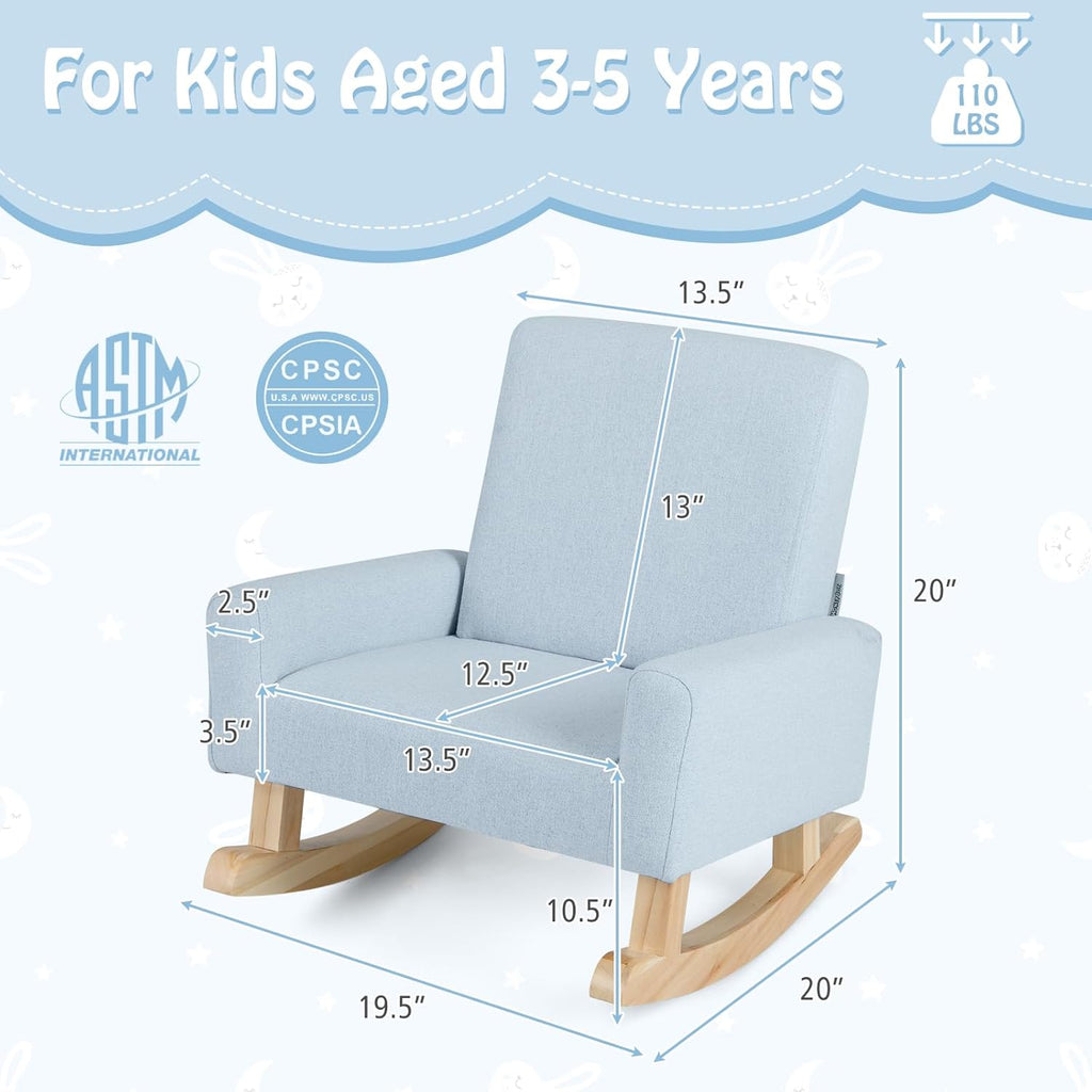 Kids Rocking Chair, Toddler Couch with Solid Wood Base & Non-Slip Pads, Durable Linen Fabric Toddlers Sofa, Children Rocker Armchair in Playroom, Nursery, Bedroom
