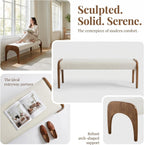 LukeAlon Extra Long Upholstered Bench, 51" Wide Mid-Century Modern Bench with Curved Solid Wood Legs, Comfy Linen Fabric Seat for Bedroom End of Bed, Living Room, Dining Table, Entryway Hallway