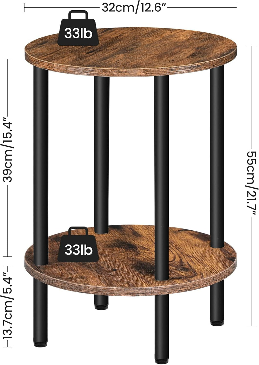 CHOEZON Round Side Table, 2-Tier End Table, Small Round Nightstand, Mini Fridge Stand with Power Outlet, Large Side Table with Fabric Drawer for Dorm, Kitchen, Living Room TBZ01BF-TBZ56UBF