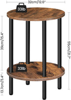 CHOEZON Round Side Table, 2-Tier End Table, Small Round Nightstand, Mini Fridge Stand with Power Outlet, Large Side Table with Fabric Drawer for Dorm, Kitchen, Living Room TBZ01BF-TBZ56UBF