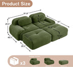SoarFlash 81” Sectional Cloud Boneless Sofa Couches for Living Room-2 Seater U-Shaped Modern Lounge Couch-No Assembly Modular Corduroy Convertible Sponge Sleeper Sofas with Chaise for Home House,Green