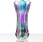 11.2 Inch Glass Vase-Iridescent Purple and Teal Thickened Cylinder Colorful Flower Vase Decor for Home Dining Table Centerpiece Office Wedding Holiday Party