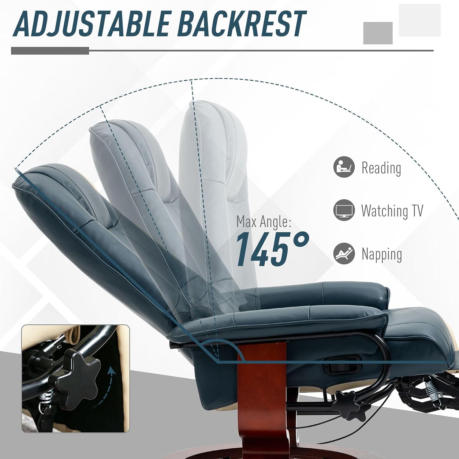 Swivel Reclining Chair - Blue