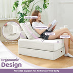 Folding Sofa Bed Chair, Sleeper Chair for Adults with High-Density Foam and Pillow,Portable 3 in 1Folding Chair Bed for Living Room、Apartment 、Hotel,Single, Creamy Apricot