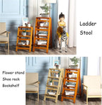 Step Stool Walnut Color 2/3/4-Step Wood Folding Step Stool Ladder - Lightweight Wide Tread Design for Home Library Loft Kitchen - 150kg Capacity(4 Steps)