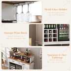 AMERLIFE 47" Farmhouse Coffee Bar Cabinet with 15" Refrigerator & Wine Rack & Glass Holder, Wine Cabinet with Storage Drawers & Open Shelves, Sideboard Buffet Cabinet for Dinging Room, Living Room