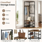 Giantex Corner Hall Tree with Shoe Bench, 4-Tier Freestanding Coat Rack with Hooks & 2-Tier Metal Wire Shoe Rack, Industrial Corner Storage Organizer for Entryway, Hallway, Bedroom