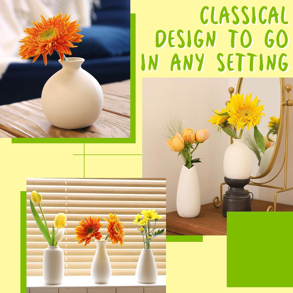 10pc Ceramic Bud Vases Set - 2-3 Inch White Small Vases Collection for Flowers | Boho & Modern Ceramic Vase Set for Table Décor, Wedding, Cute Vase Home Decor
