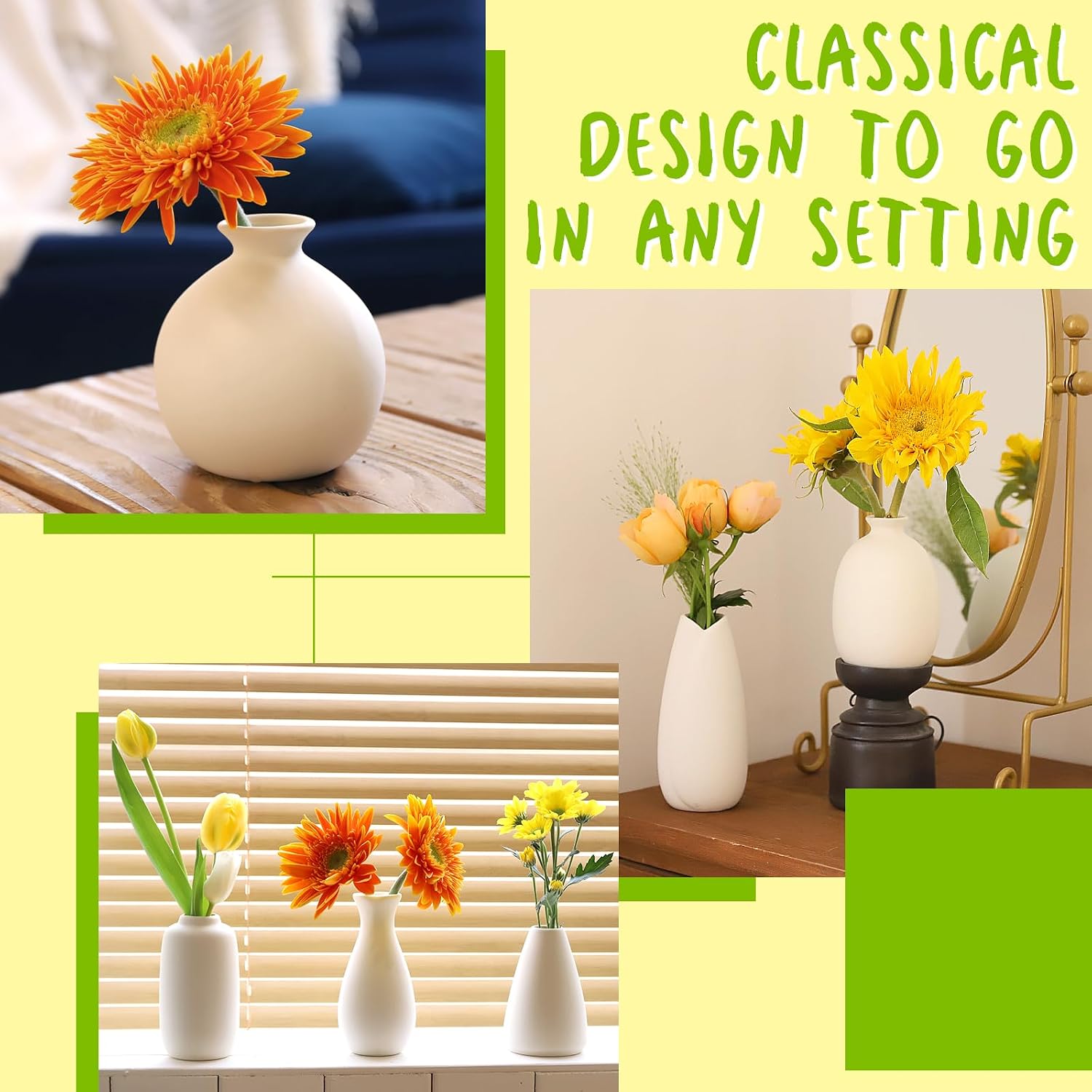 10pc Ceramic Bud Vases Set - 2-3 Inch White Small Vases Collection for Flowers | Boho & Modern Ceramic Vase Set for Table Décor, Wedding, Cute Vase Home Decor