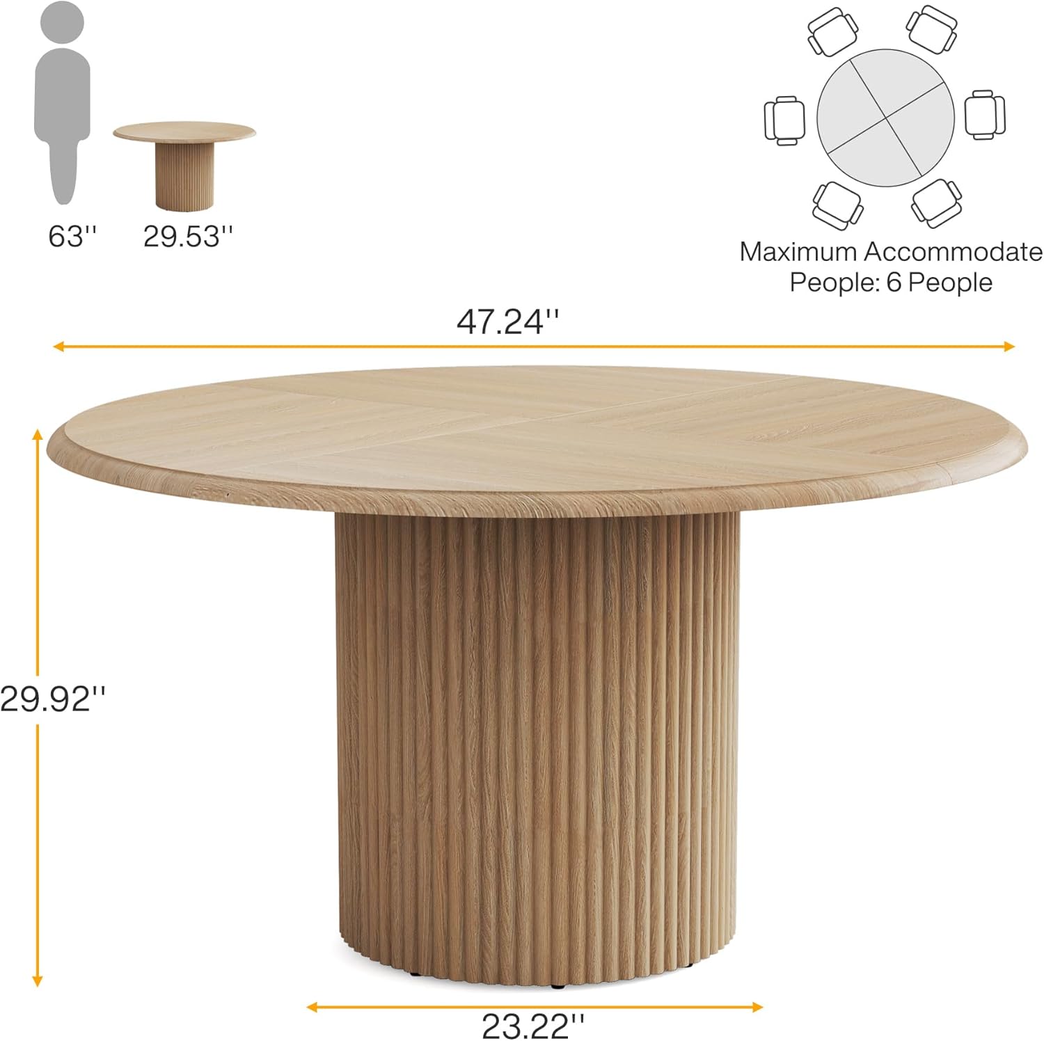 Tribesigns 47" Round Dining Table for 4, Farmhouse Kitchen Table with Metal Base, Modern Small Dinner Table for Dining Room,Kitchen (Chairs Not Included)