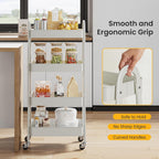 DUMOS 4 Tiers Metal Rolling Utility Cart with Lockable Wheels, Mobile Storage Organizer, Utility Shelving Unit for Kitchen, Office, Bathroom, Laundry, Narrow Places, White