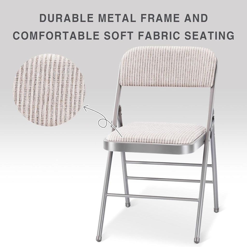 2 Pack Folding Chairs with Fabric Padded Cushion and Back, Commercial Grade Metal Chairs with Comfortable SOFT Fabric Cushion for Home and Office, for Indoor and Outdoor Events (2, White-Fabric)