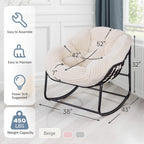 Indoor Rocking Chair, Oversized Outdoor Lounge Chair with Thick Corduroy Cushion & Straps, Wicker Modern Comfy Rocker Egg Chair for Living Room, Bedroom, Porch and Courtyard, Beige