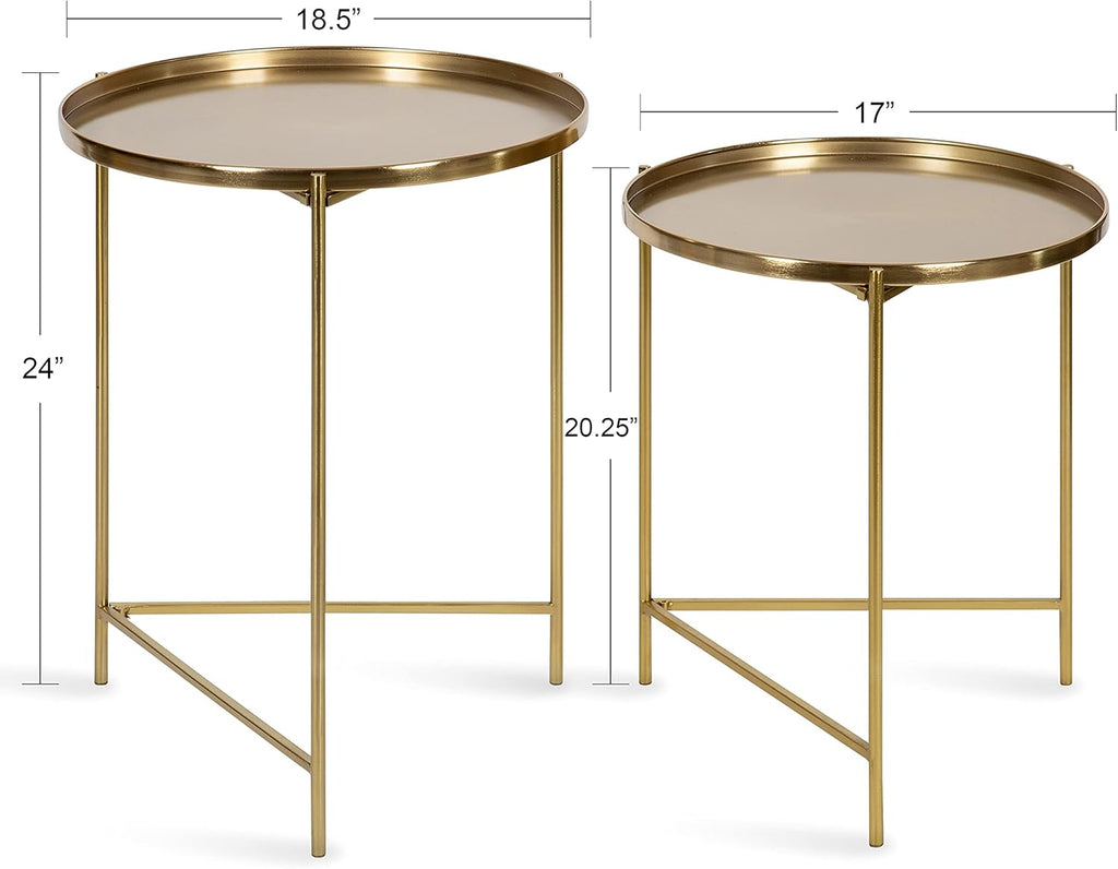 Kate and Laurel Ulani Modern Nesting Side Table; Set of 2; Gold; Sophisticated Glam End Tables for Storage and Display