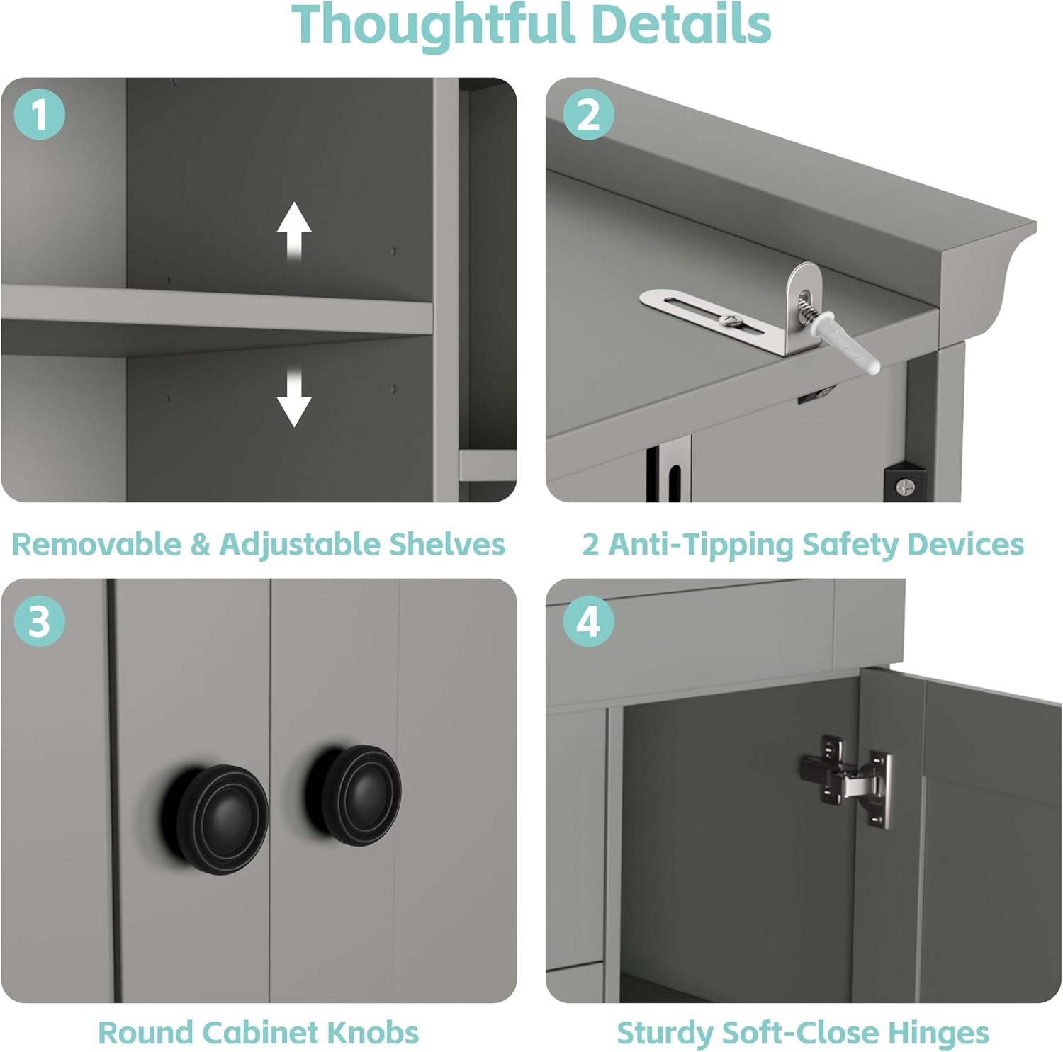 Freestanding Kitchen Pantry,Tall Storage Workstation with 4 Doors, 6 Door Shelves, Removable Shelves and 6 Wine Racks for Dining Room (Grey-FK)