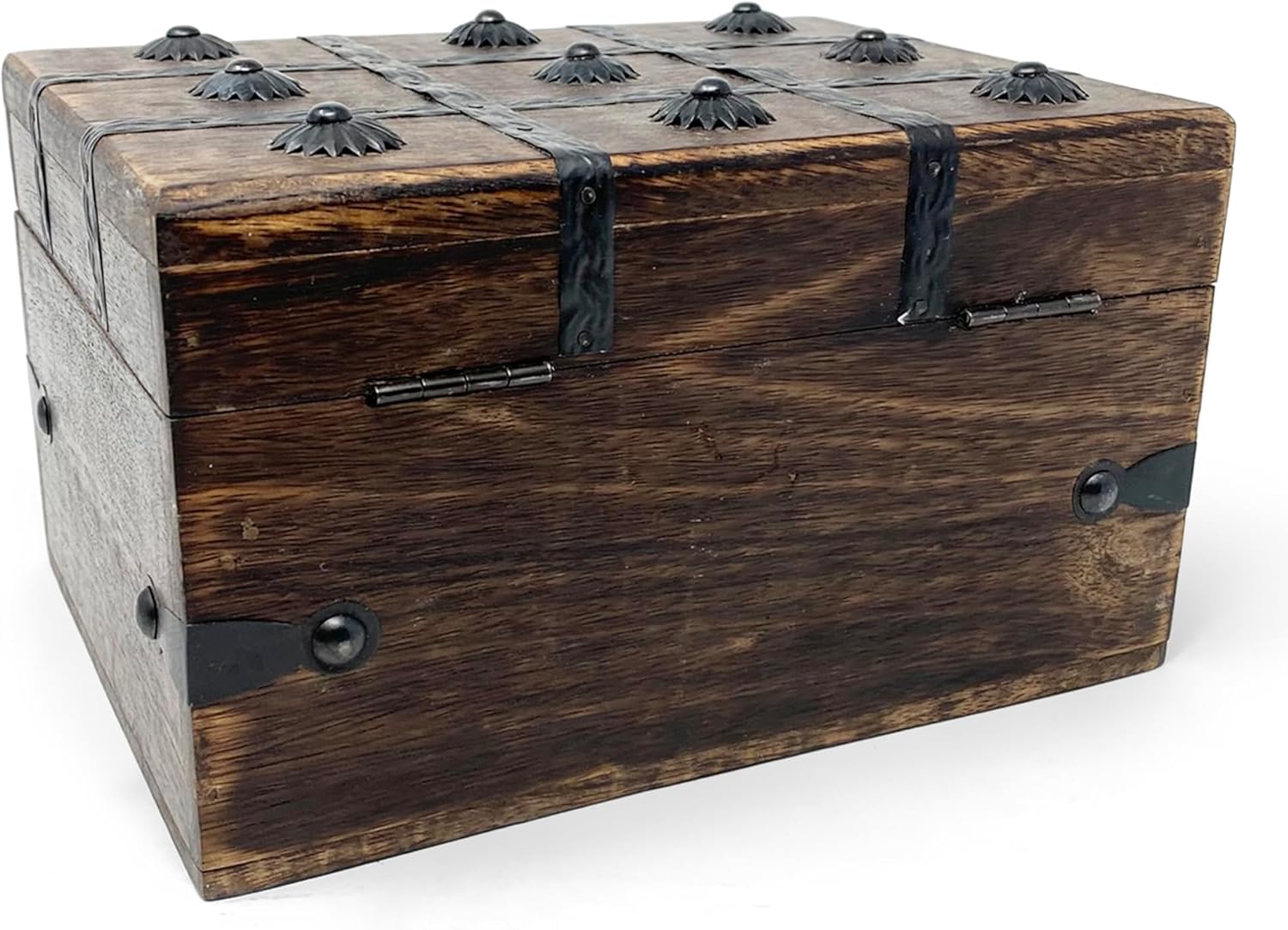 Nautical Cove Treasure Chest Wooden Box with Antique Iron Lock and Skeleton Key (Small 8x6x4.5) - Storage and Decor – Pirate Keepsake Chest, Decorative Storage Box with Hinged Lid