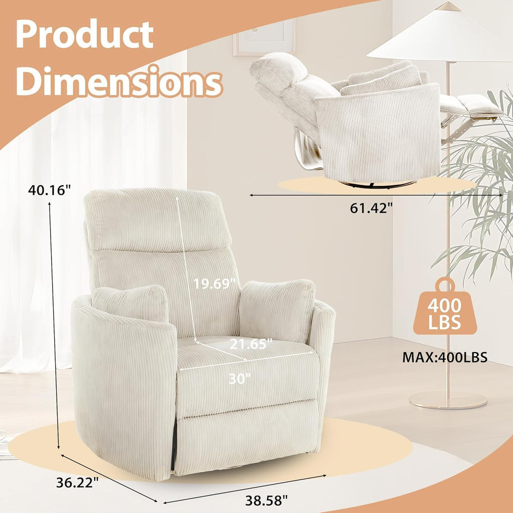 Power Swivel Rocker Recliner with 2 Pillows Power Nursery Glider Recliner Comfy High Back Electric Rocking Recliner for Adults Nursing Bedroom Living Room Brown