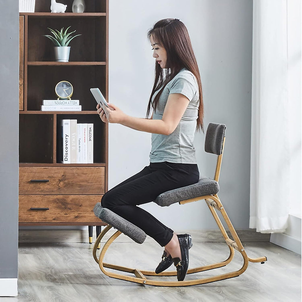 Ergonomic Kneeling Chair with Back Support - Posture Corrective Rocking Balance Stool for Office Use, Orthopedic Design to Relieve Fatigue and Improve Comfort (Grey)