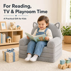MONKISS Kids Couch, Comfy Toddler Chair, 2 in 1 Fold Out Kids Sofa, Baby Sitting Chair with Washable Cover, Toddler Furniture for Reading, TV and Playroom, Birthday Gifts, 1-4 Years Old, Grey Cat