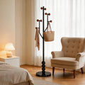 Freestanding Mid-Century Modern Tree Coat Rack | Freestanding metal rack with black marble base & wood spherical hooks for entryway, bedroom, living room