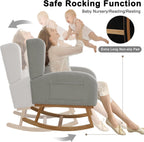 Nursery Rocking Chairs, Upholstered Rocking Chairs Glider Rocker for Living Room,Bedroom, Comfy Linen Glider Rocker Nursing Chair Wingback with Side Pocket for Nursing Adult Light Grey