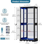Dystler 71'' Glass Display Cabinet with Doors, RGB Curio Cabinet with LED Lights for Collectibles, Display Case with Adjustable Shelf, Black