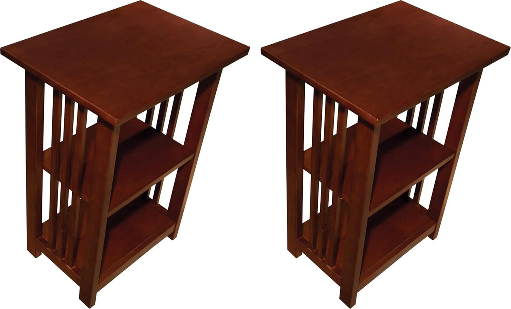 Alaterre Furniture Mission 3-Tier End Table Set of 2 – Craftsman Style Wood Side Table with Vertical Slat Side Panels and Open Storage for Living Room, Bedroom, or Cozy Reading Nook (Cherry)