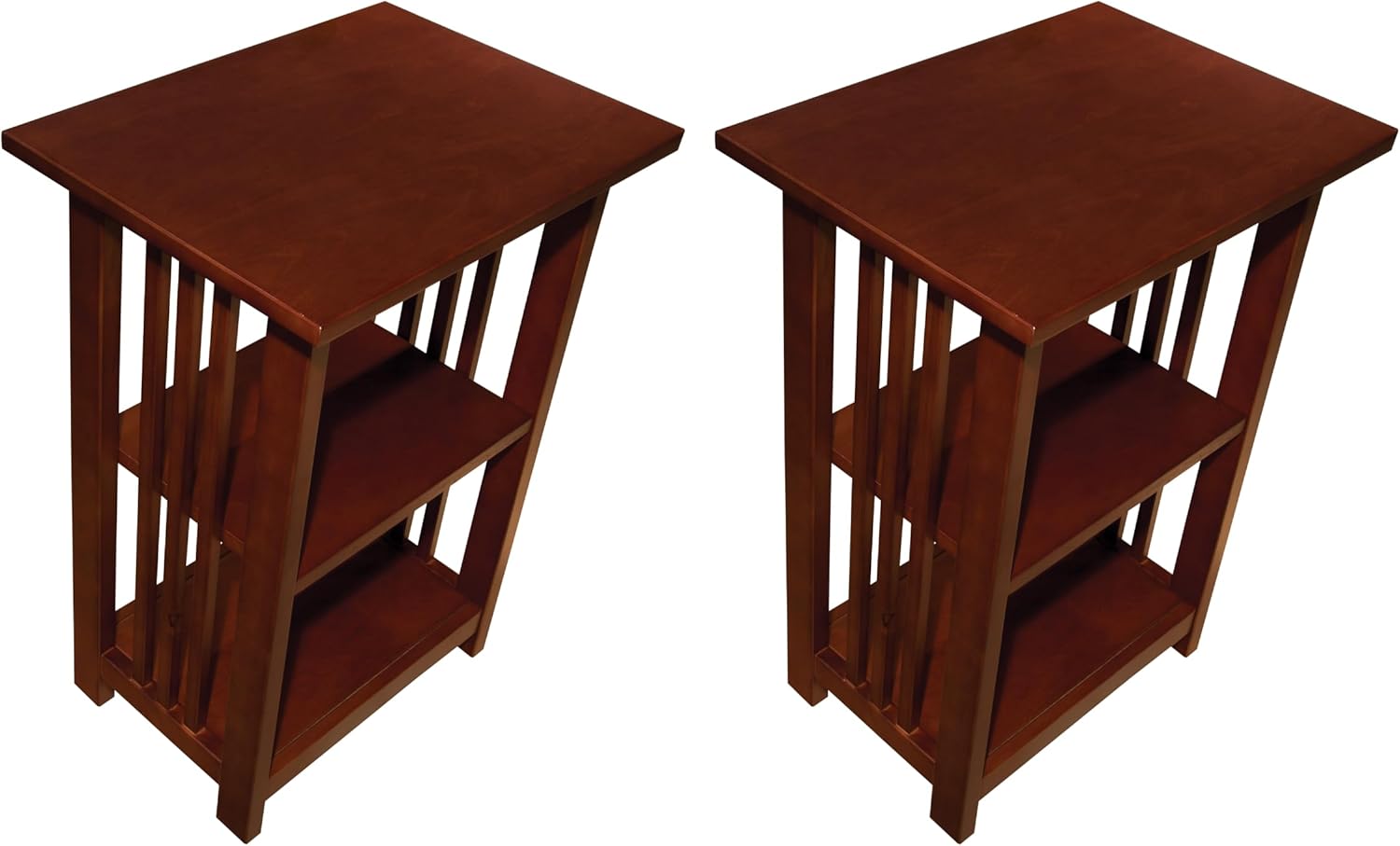 Alaterre Furniture Mission 3-Tier End Table Set of 2 – Craftsman Style Wood Side Table with Vertical Slat Side Panels and Open Storage for Living Room, Bedroom, or Cozy Reading Nook (Cherry)