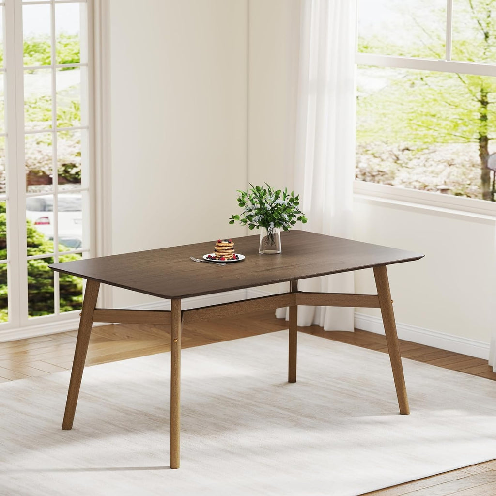 DUOMAY Modern Wooden Dining Table for 4-6 People, 59" Large Rectangular Dinner Table with Wood Legs for Home Dining Room Restaurant Farmhouse Kitchen, Brown