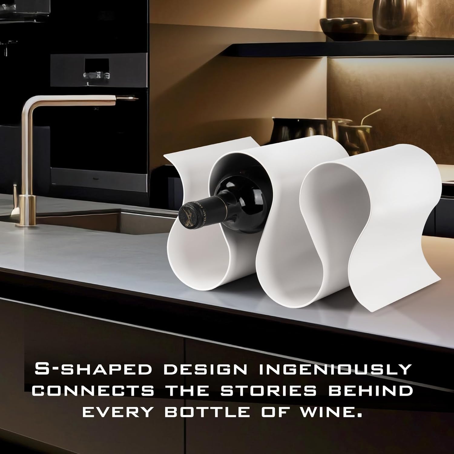 Wine Rack Countertop, Freestanding Creativity Modern Small Wine Holder, Tabletop Wine Stand for Kitchen Wine Bar Inside Cabinet, Pantry Decor-5 Bottle