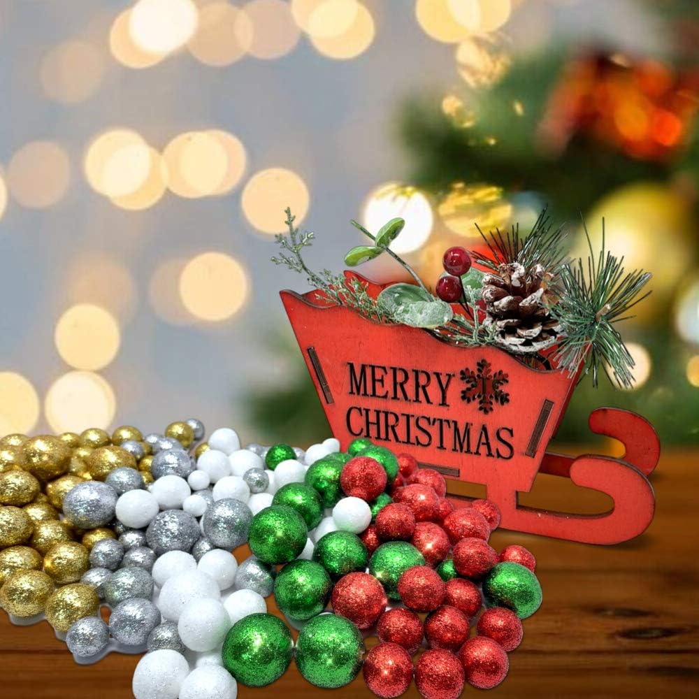 Multi Colored Glitter Foam Vase Fillers, 5 Bag Set – Silver, Red, Green, Gold & White Decorative Foam Balls, 3/8"–3/4", Bowl Fillers, Centerpiece Filler, Party Décor, Christmas & Holiday Craft Balls