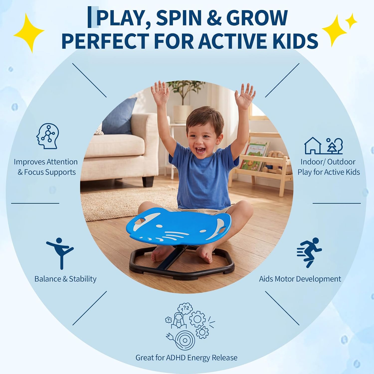 Garvee Spinning Chair for Autistic Kids, Multifunctional Sensory Chair, Glow-in-the-Dark Elephant Swivel Seat, Balance Training Sit and Spin Toy for ADHD, Ideal Gift for Autistic Boys, Ages 3+