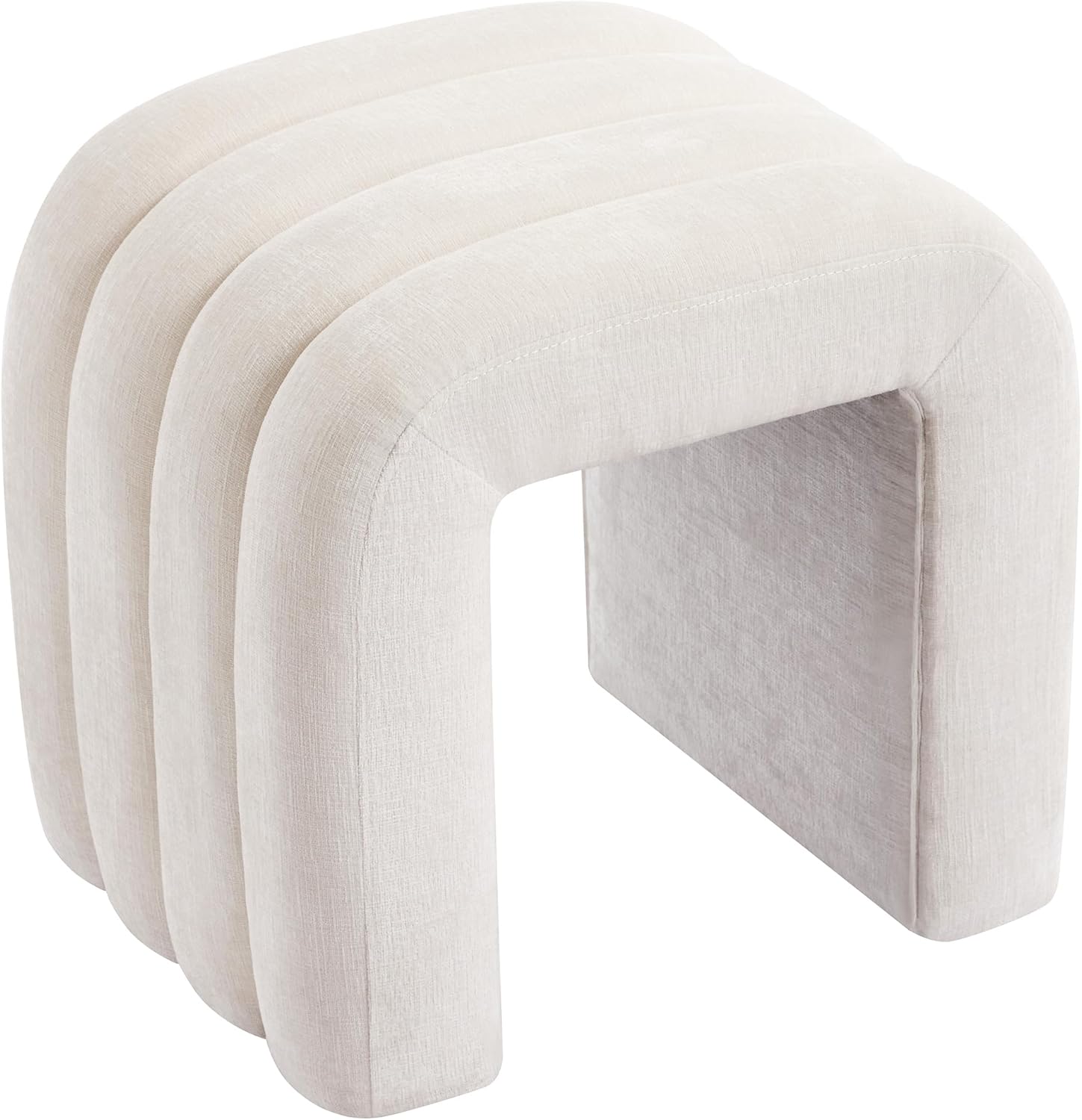 Multi-Functional Ottoman Stool, Footrest for Couch, Modern Vanity Stool for Make-up Room, Living Room and Entryway, Small Cute Footstool (White Chenille)