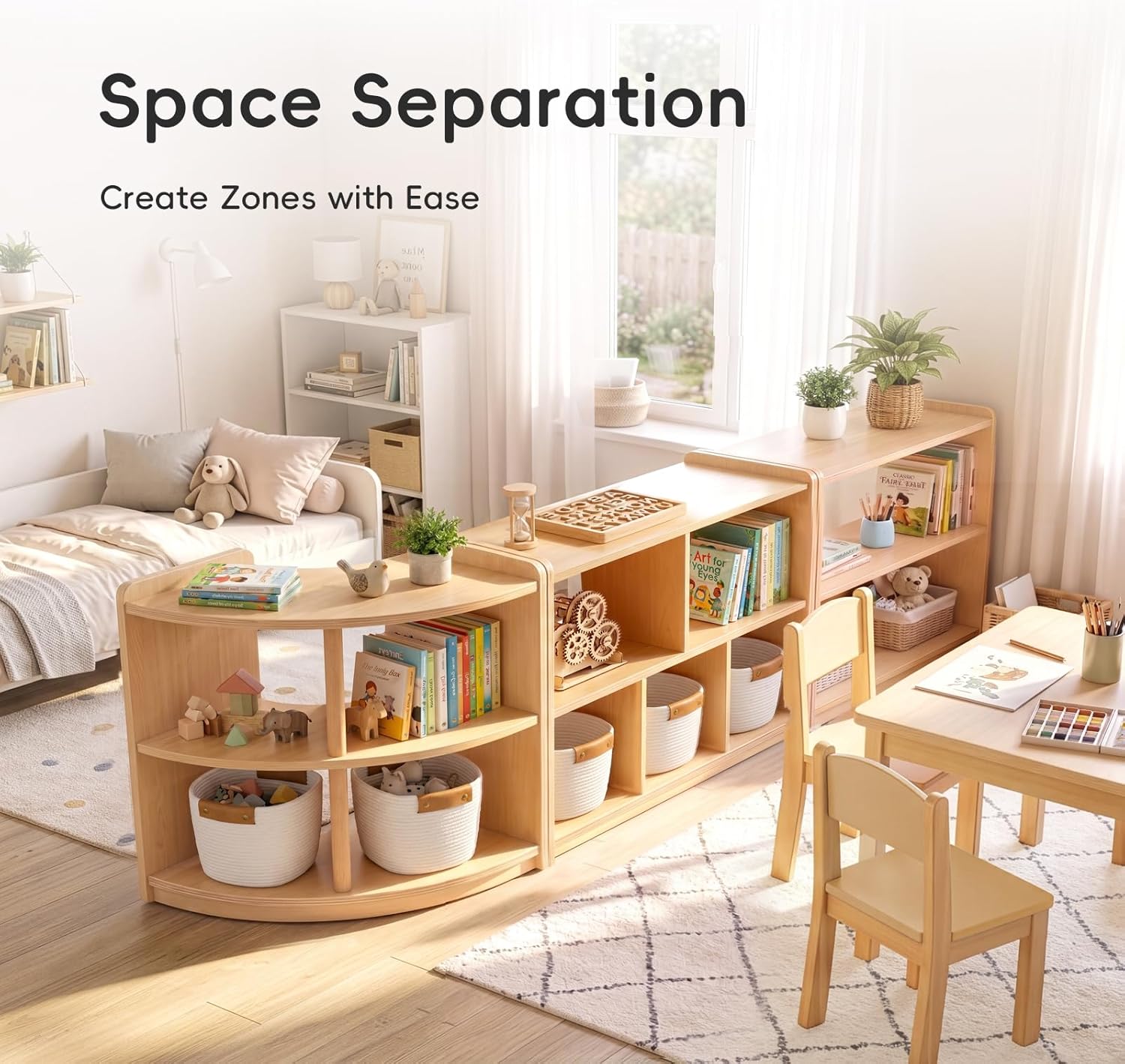 OOOK Montessori Shelf 5-Section, 2-Shelf Toy Organizers and Storage, Double-Sided Montessori Toy Storage, Ideal for Kids Room, Daycare Center, Nursery, Classroom, Kindergarten