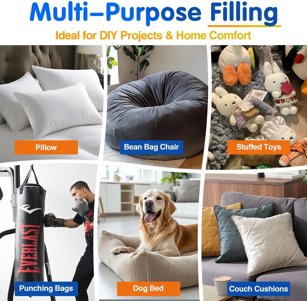 Bean Bag Filler, 15lbs Blue Memory Foam Filling for Beanbag Chair, Couch Cushions, Pillows, Dog Beds, Pouf Ottoman, Punching Bag Filler, Grappling Dummy, Packing Peanuts Replacement