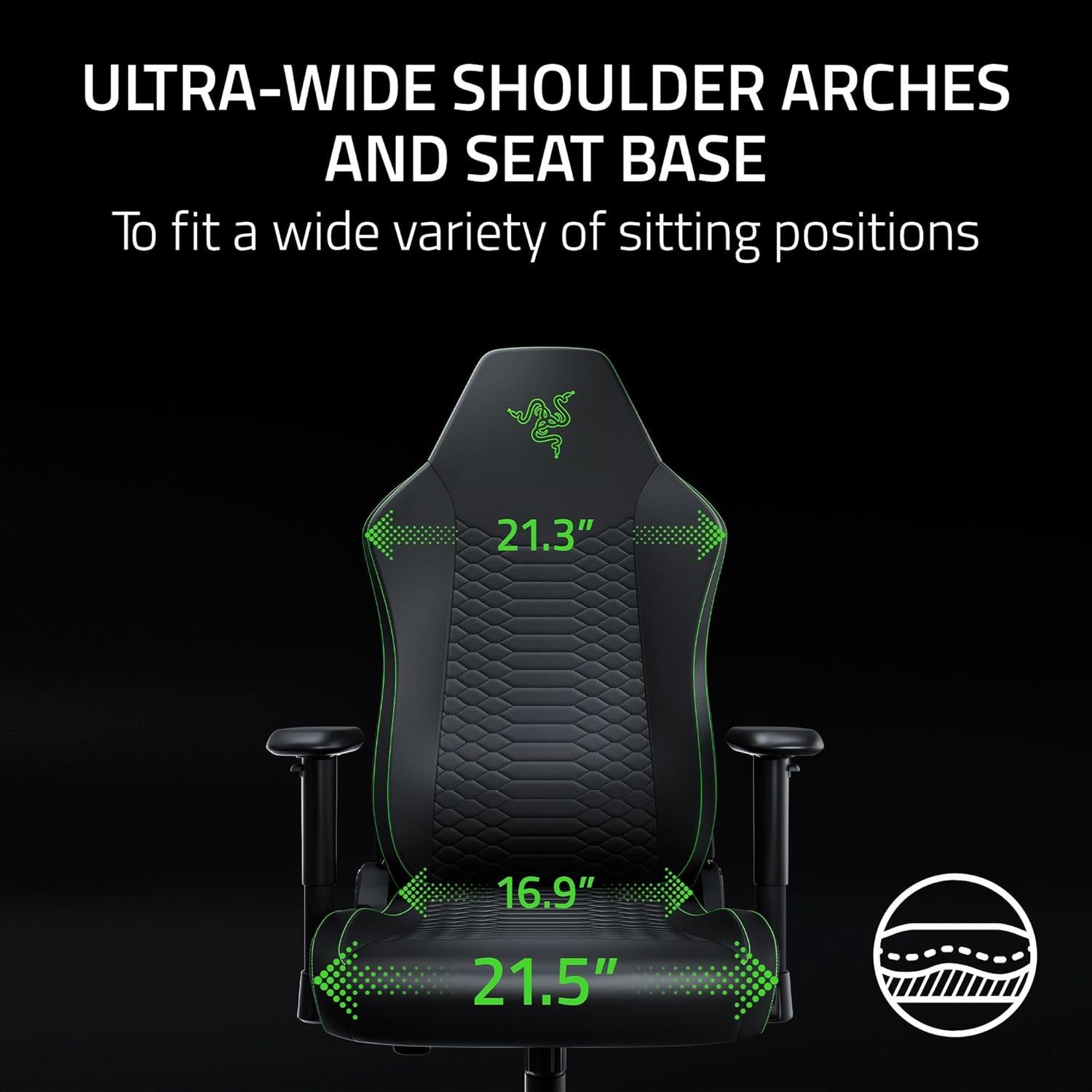 Razer Iskur V2 X NewGen Ergonomic Gaming Chair — Built-in Lumbar Support, Cooltouch Gen-2 EPU Leather, Ultra-Wide Seat Base, Adjustable 152 Degree Recline, Foam Cushions — Black/Green