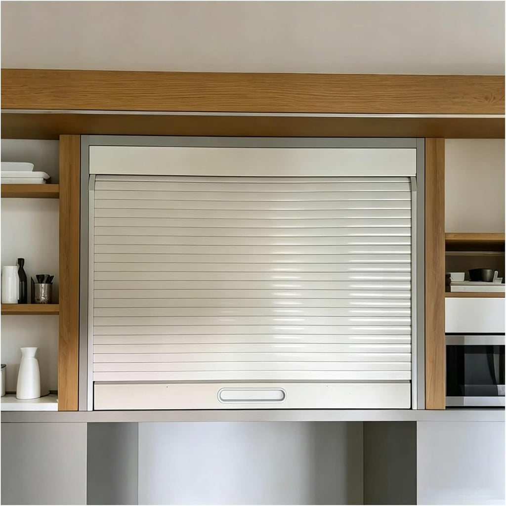 Tambour Sliding Door Cabinet Kitchen Cabinet Doors Retractable Flexible Pull-Down Space Saving with Track for Spice Sauce Pet Supplies(80x90 cm)