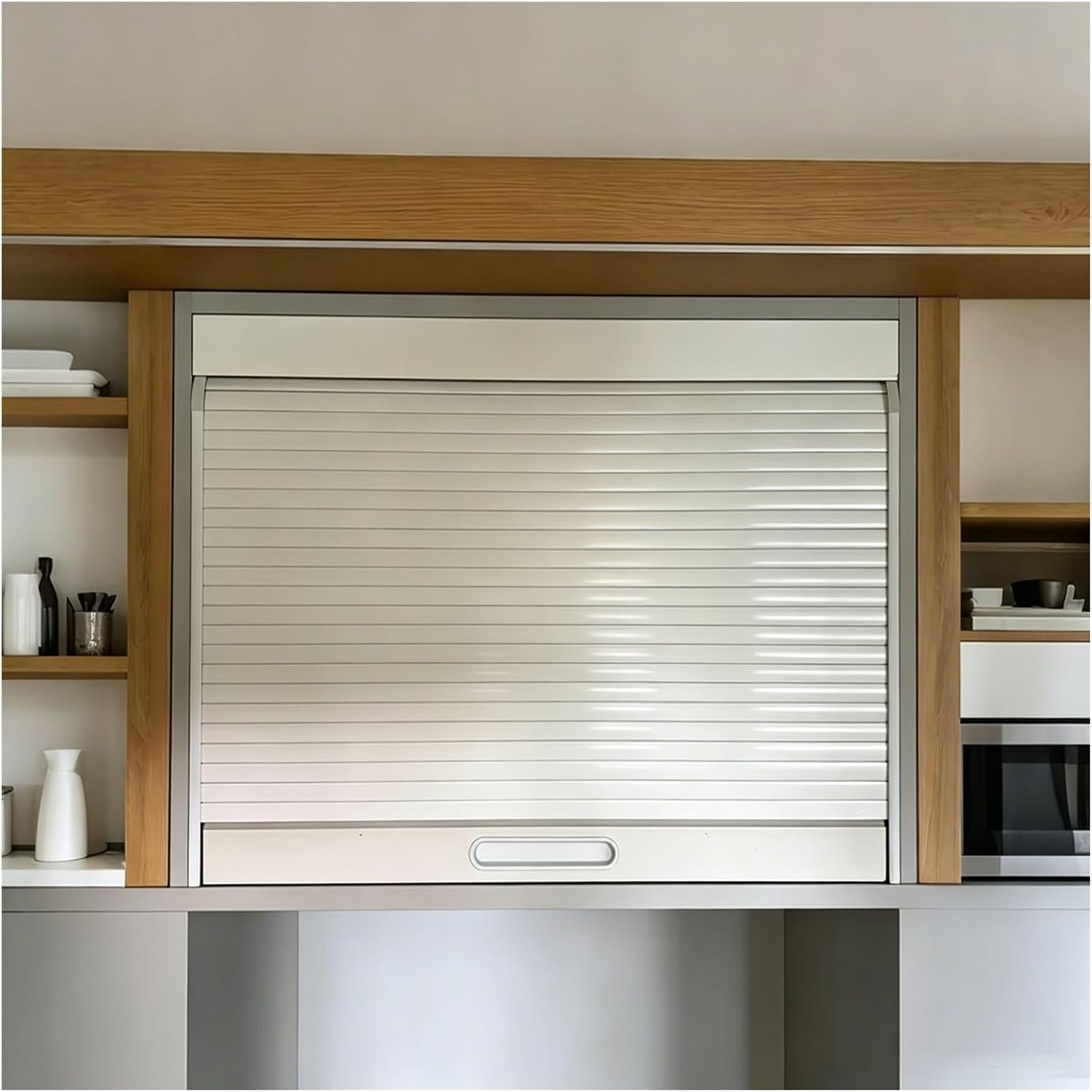 Tambour Sliding Door Cabinet Kitchen Cabinet Doors Retractable Flexible Pull-Down Space Saving with Track for Spice Sauce Pet Supplies(80x90 cm)
