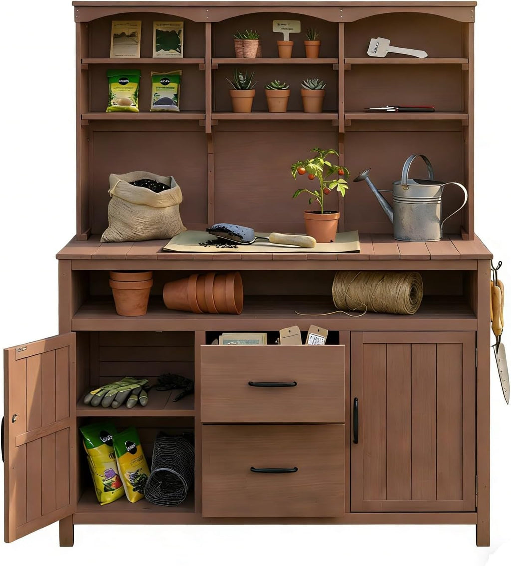 Large Fir Wood Potting Bench with Storage