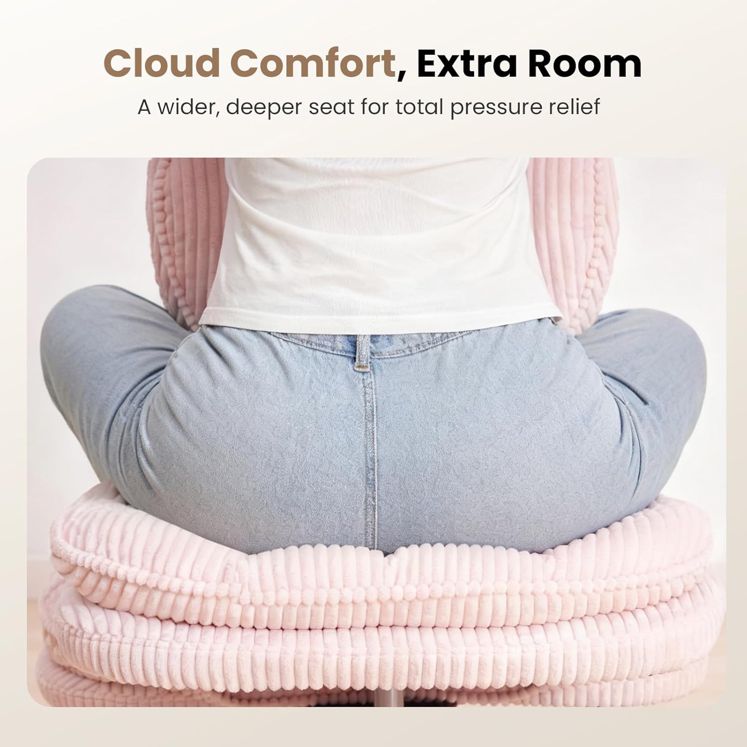 HOMRELEXA Extra-Wide & Tall Cross-Legged Office Chair – Deeply-Padded Cloud Seat, Ergonomic Back Support, Adjustable Height for ADHD & Meditation, Pink