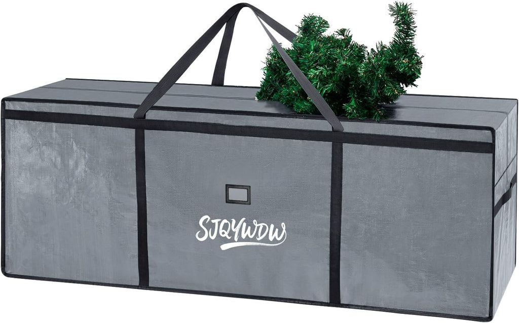 Christmas Tree Storage Bag 9ft for Xmas Trees - Grey | Heavy Duty, Artificial Xmas Bag, Reinforced Handles, Dual Zippers Wide Opening, Two Mesh Pockets, Thick PE , Moving Bags