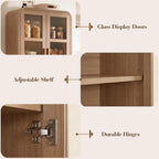 77" Tall Kitchen Pantry Cabinets, Wooden Curved Storage Cabinets with Adjustable Shelf, 1.18'' Panel Freestanding Cupboard for Dining Room, Living Room, Bathroom, Oak, 1Pcs