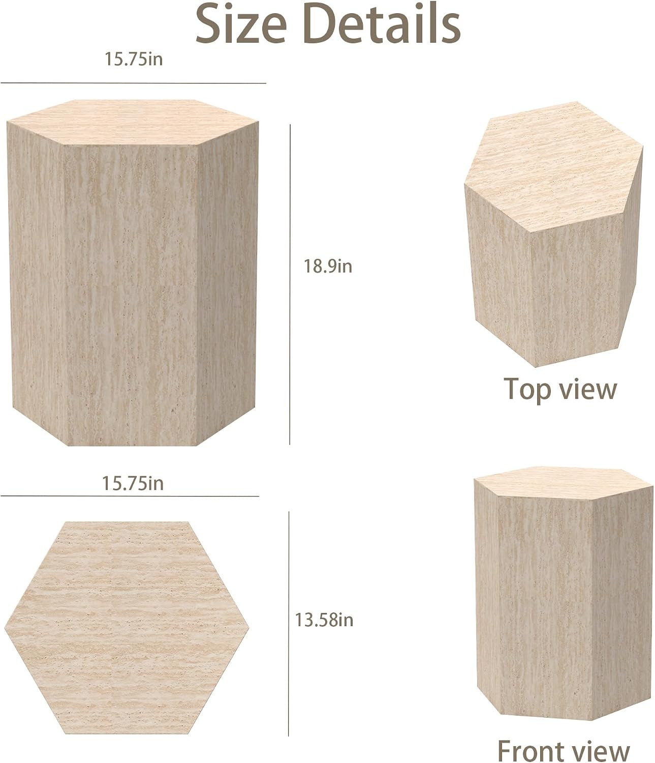 Hexagonal Side Table with 3 Anti-Slip Mat, Side Table Nightstand for Living Room, Bedroom,Sofa, 15.75" L x 13.58" W x 18.90" H, No Assembly Required,DSS