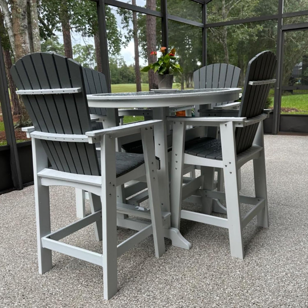 Outdoor Patio Table Bar Height Table and Bar Chairs Set of 4, for Garden Backyard Poolside Balcony, Umbrella Hole (5 PCS, Grey and White)