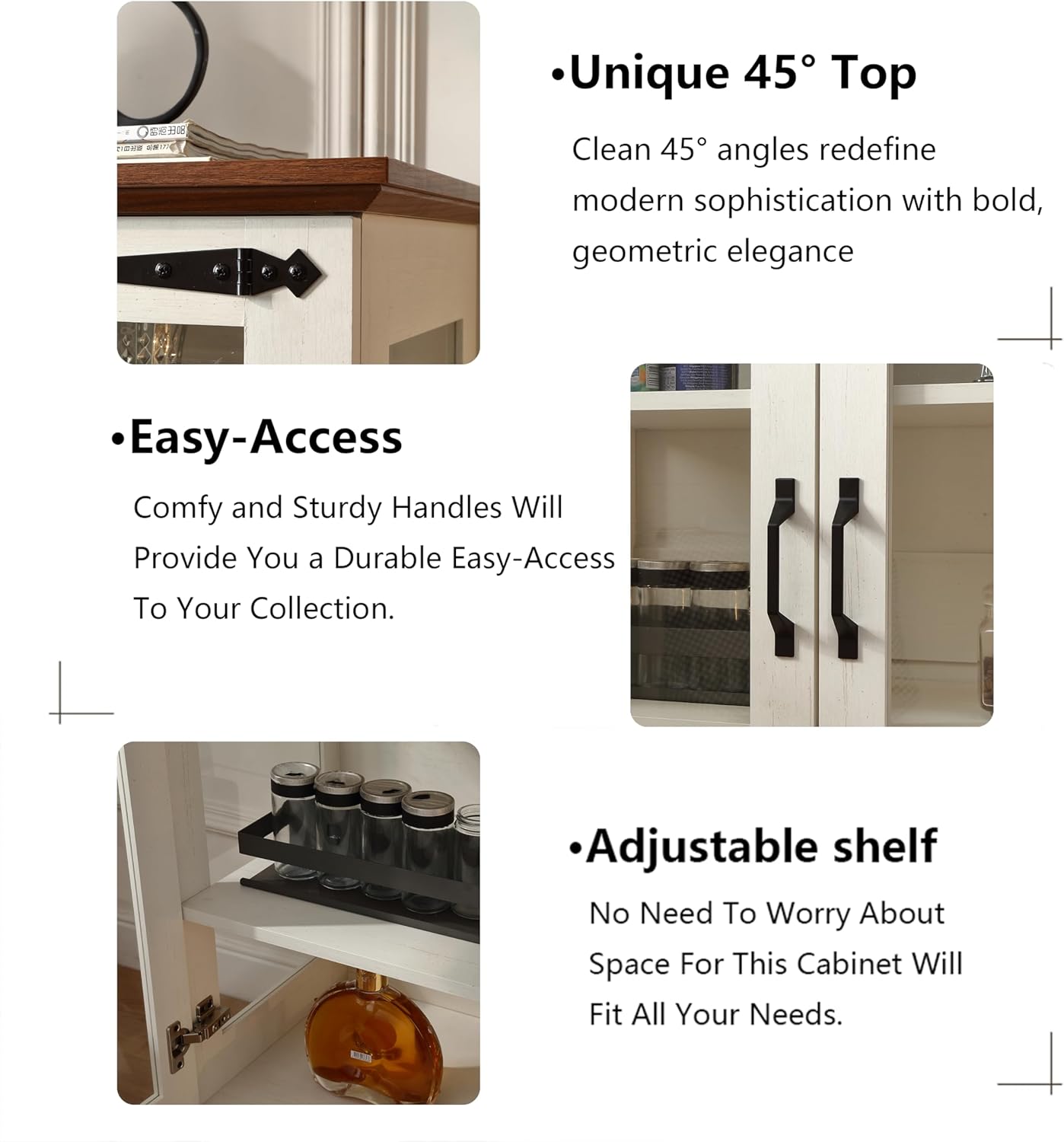 FOREST GRAVITY 31.5'' Small Display Buffet Cabinet with LED and Glass Doors for Great Showcase,Small Coffee bar Cabinet with one Adjustable,Modern Sideboard Buffet for Kitchen,Antique White
