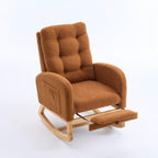 Upholstered Rocking Armchair with Footrest 39.76" High Back Teddy Fabric Rocker Chair with Side Storage Pocket and Rubber Wood Base for Living Room Bedroom Nursery (Caramel)