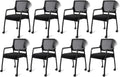 KLASIKA Ergonomic Mesh Back Armchairs with Non-Slip Mute Casters and Upholstered Fabric Thickened Seat, Reception Guest Chair with Lumbar Support for School Church Office Conference Room, Black 8Pack