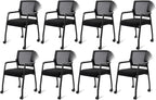 KLASIKA Ergonomic Mesh Back Armchairs with Non-Slip Mute Casters and Upholstered Fabric Thickened Seat, Reception Guest Chair with Lumbar Support for School Church Office Conference Room, Black 8Pack