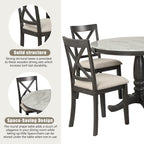 Merax 5 Piece Dining Table Set for 4, Solid Wood Kitchen Table Set with 4 Upholstered Chairs for Kitchen, Dining Room, Living Room, Grey